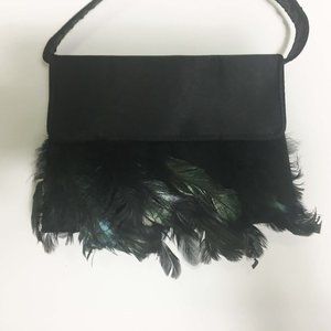 Feathered bag Handbag Custom black green feathers